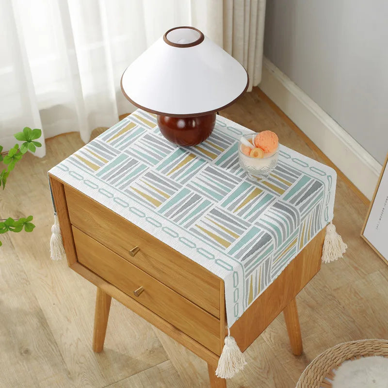 Yarn-Dyed Jacquard Tablecloth Tassel Decoration Nightstand Bucket Cabinet Machine Cover Cloth Multi-Function Dust Cloths