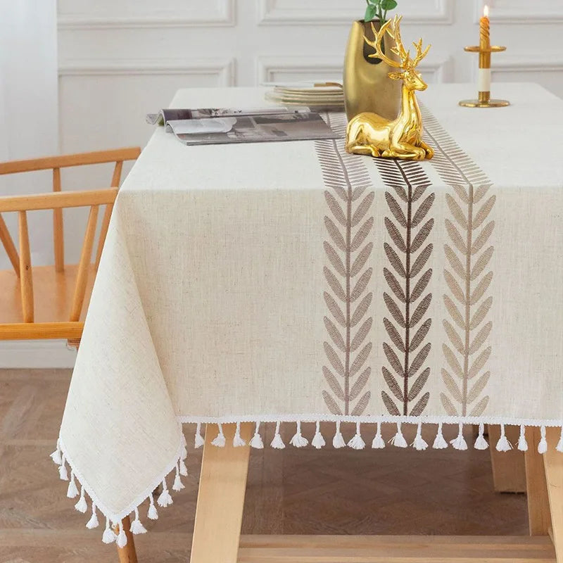 Embroidery Tablecloths Dust Proof Table Cover, Embroidery flower  Tassels Pattern Table Cloths,For Dinning Party Wedding Decor