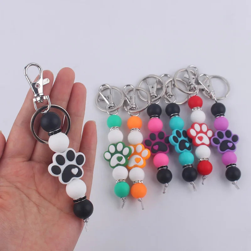 Hemasa Cartoon Dog Paw Handmade Beaded Silicone Key Chains Wristlet Lanyard Bracelet Keyring Women Men New Car Bag Pendant Key Chains