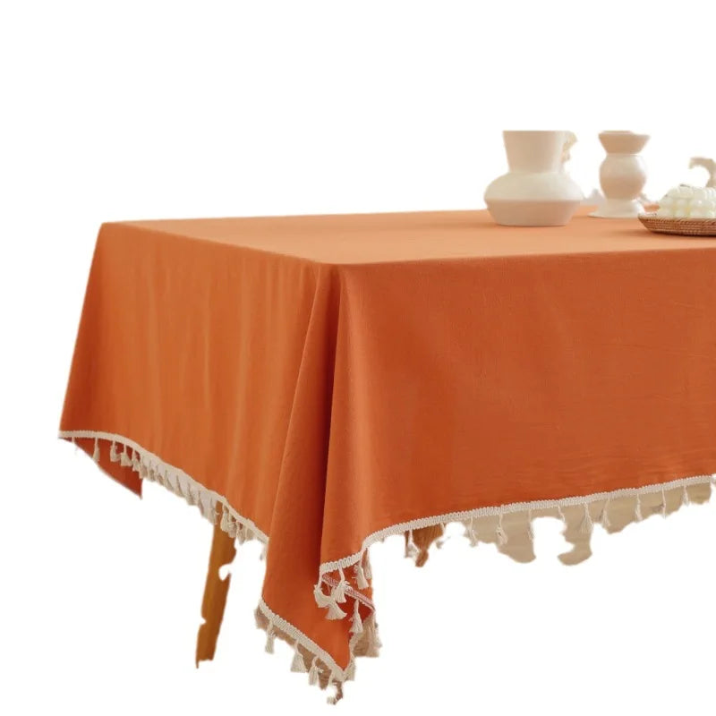 Hemasa Cotton Linen  with Tassel Rectangular Table Cloth