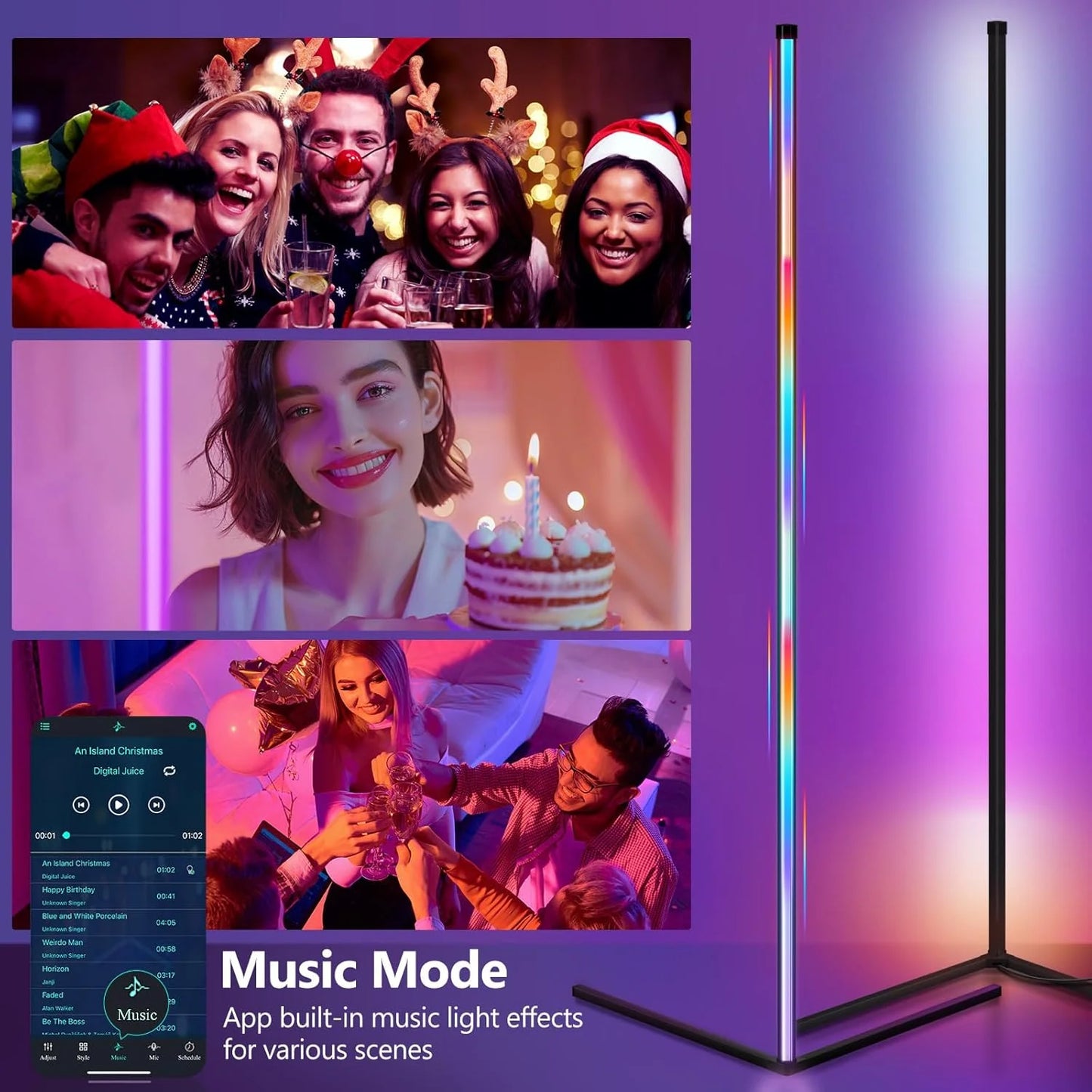 Hemasa Smart RGB Dream Color Floor Lamp with Music Sync Modern 16 Million Color Changing Standing Mood Light with APP & Remote Control