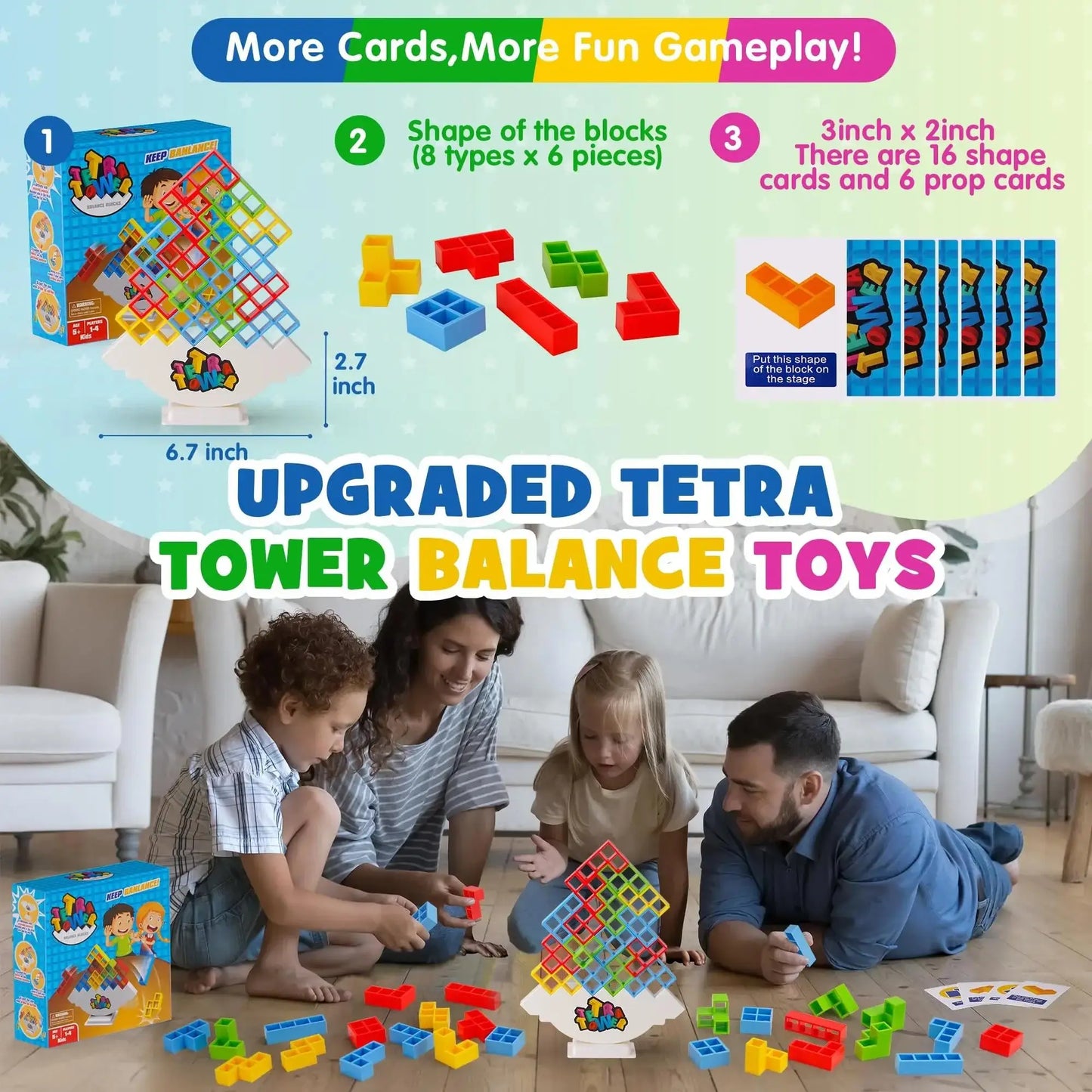 Hemasa 64PCS Tetra Tower Fun Balance Stacking Building Blocks Board Game for Kids Adults Friends Team Dorm Family Game Night and Partie