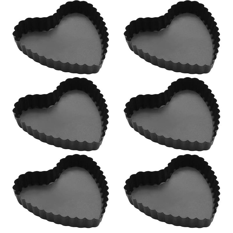 Tejesa 6Pcs Heart Shape Mini Tart Pan Set 4 Inch Nonstick Quiche Pan With Removable Bottom Cake Mold Carbon Steel Tart Tins Baking Tray