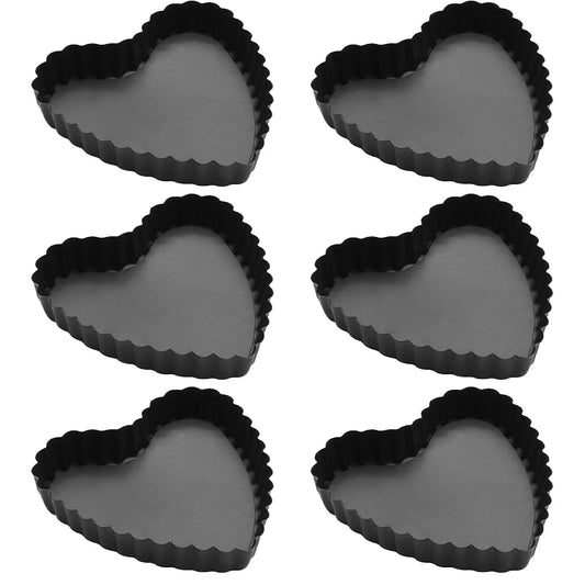 Tejesa 6Pcs Heart Shape Mini Tart Pan Set 4 Inch Nonstick Quiche Pan With Removable Bottom Cake Mold Carbon Steel Tart Tins Baking Tray
