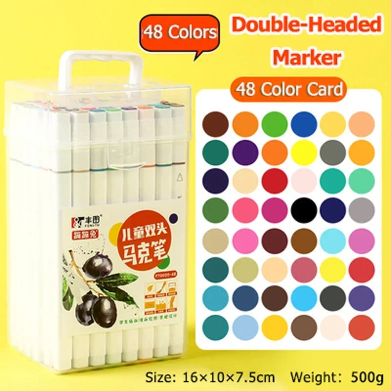 Hemasa 12/18/24/36/48 Colors Markers Set Washable Double-Headed Marker Safe Art Supplies Highlighter Pen School Stationery for Children
