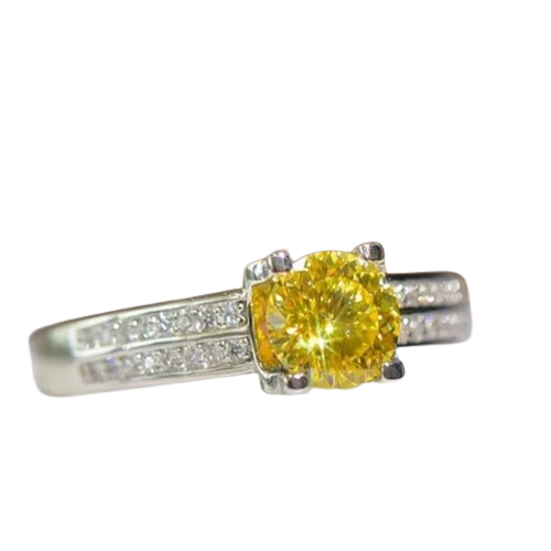 Hemasa Silver 925 Original 1 Carat Brilliant Diamond Yellow  Flowers Cut Moissanite Wedding Ring  For Gift