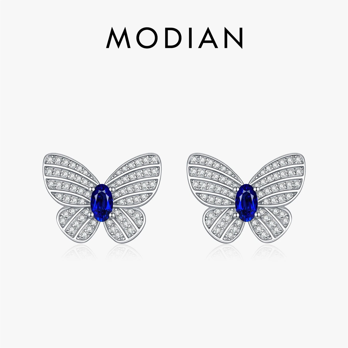 MODIAN Elegant Royal Blue Zirconia Ear Studs 925 Sterling Silver Exquisite Luxury Butterfly Stud Earrings For Women Fine Jewelry