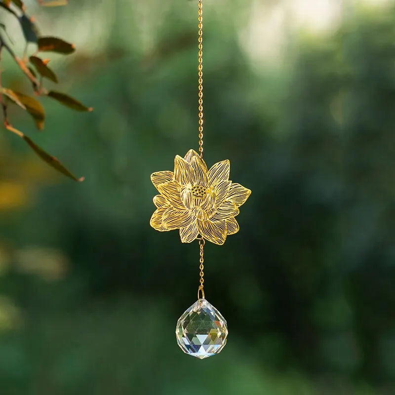Tejesa Lotus Crystal Wind Chime Charms Made Of Metal And GlassFor Home Light Gathering Decoration OutdoorGarden Sun Catchers Crafts