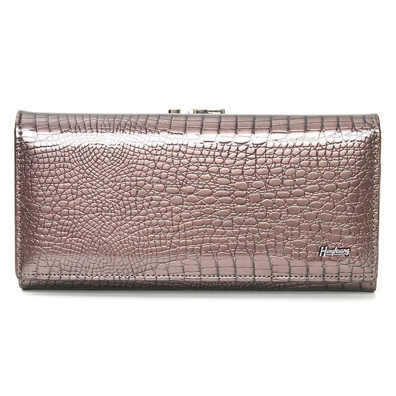 Genuine Leather Purses for Coins and Cards Long Cow Leather Wallet Women Alligator Pattern Female Clutch Bag