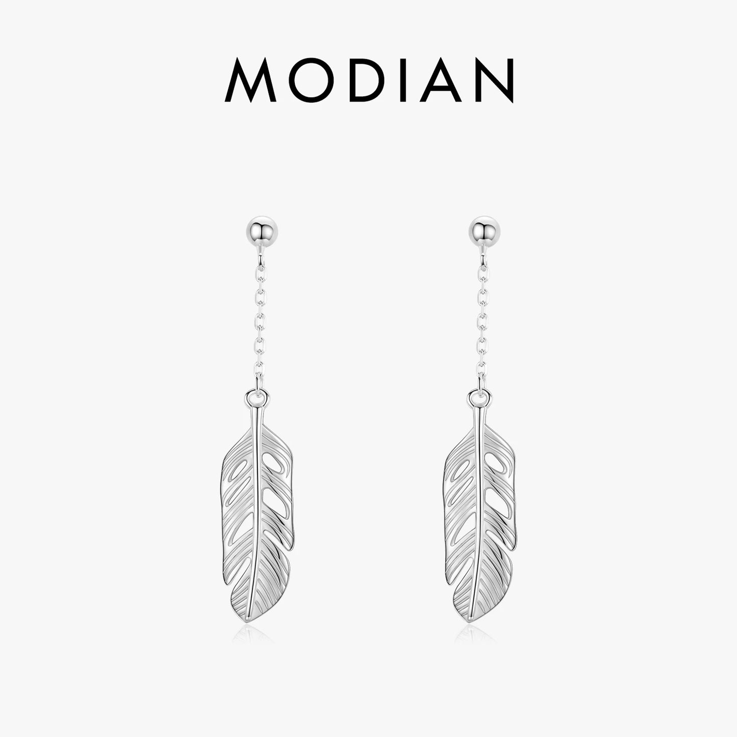 Modian 100% Real 925 Sterling Silver Swing Leaves Lucky Drop Earrings Fashion Leaf Dangle Ear For Women Fine Jewelry Accessories