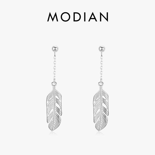 Modian 100% Real 925 Sterling Silver Swing Leaves Lucky Drop Earrings Fashion Leaf Dangle Ear For Women Fine Jewelry Accessories