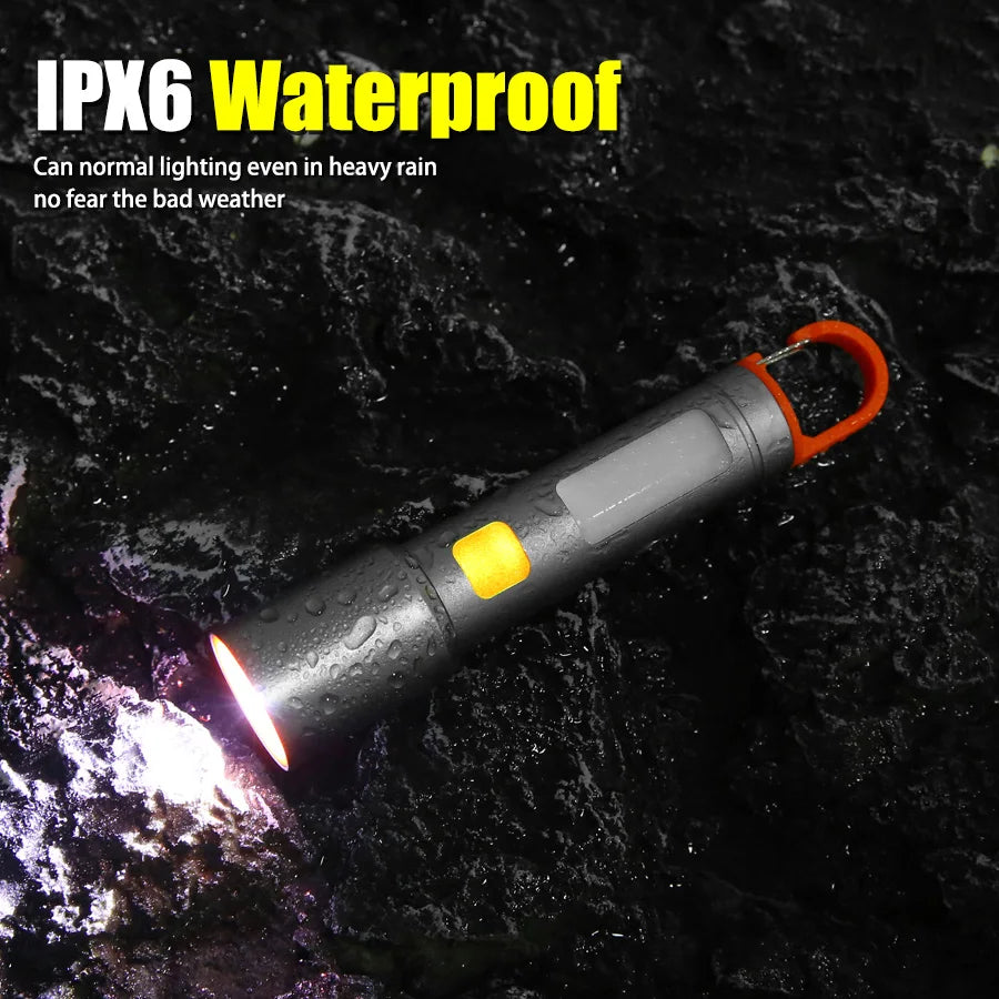 Hemasa LED COB Super Bright Flashlight USB Rechargeable Torch 1-3 Optional Light Sources Outdoor Waterproof Emergency Light with Hook