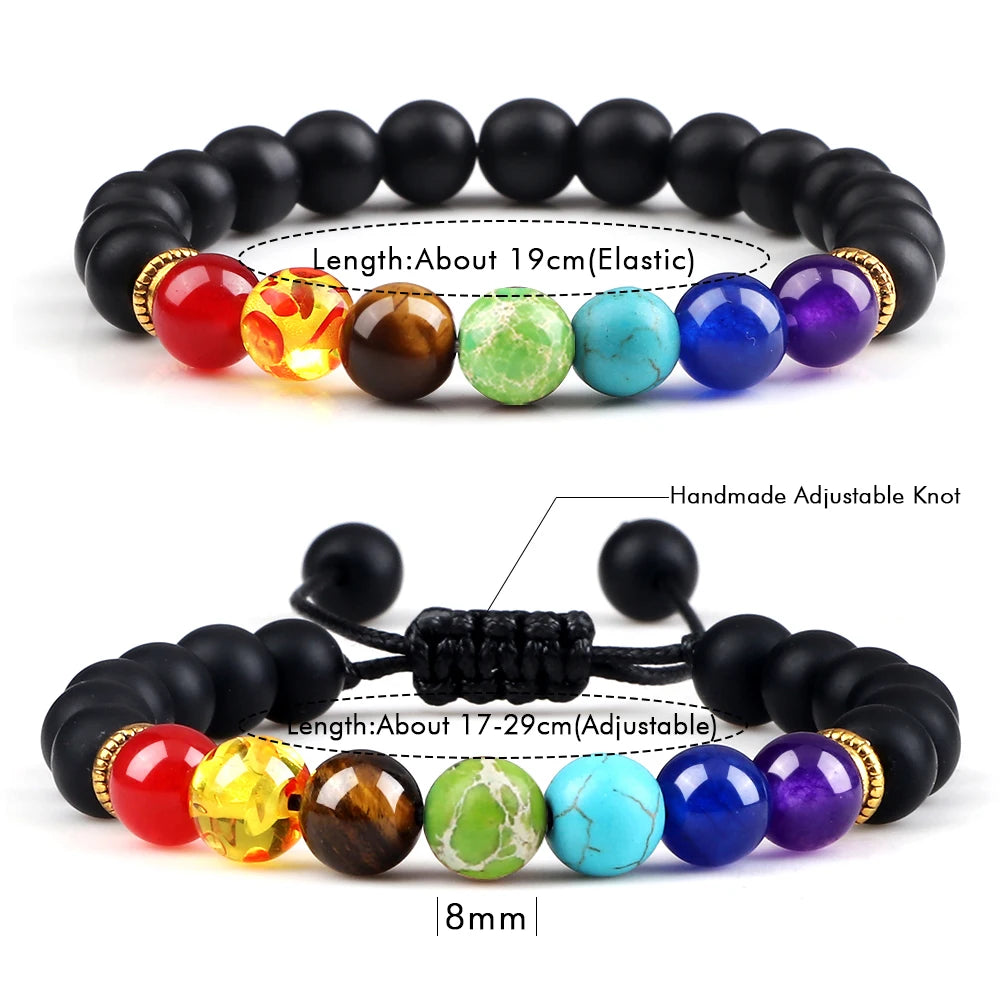 Hemasa 7Chakra Beaded Bracelets Natural Tiger Eye Stone Black Lava Yoga Healing Bracelet for Women Men Meditation Bangles Jewelry Gift