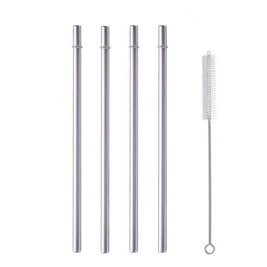 Hemasa 4pcs Stainless Steel Reusable Straws with Cleaning Brush 9.5-inches Straight Metal Straw for Tumbler Mug Cup with Stopper