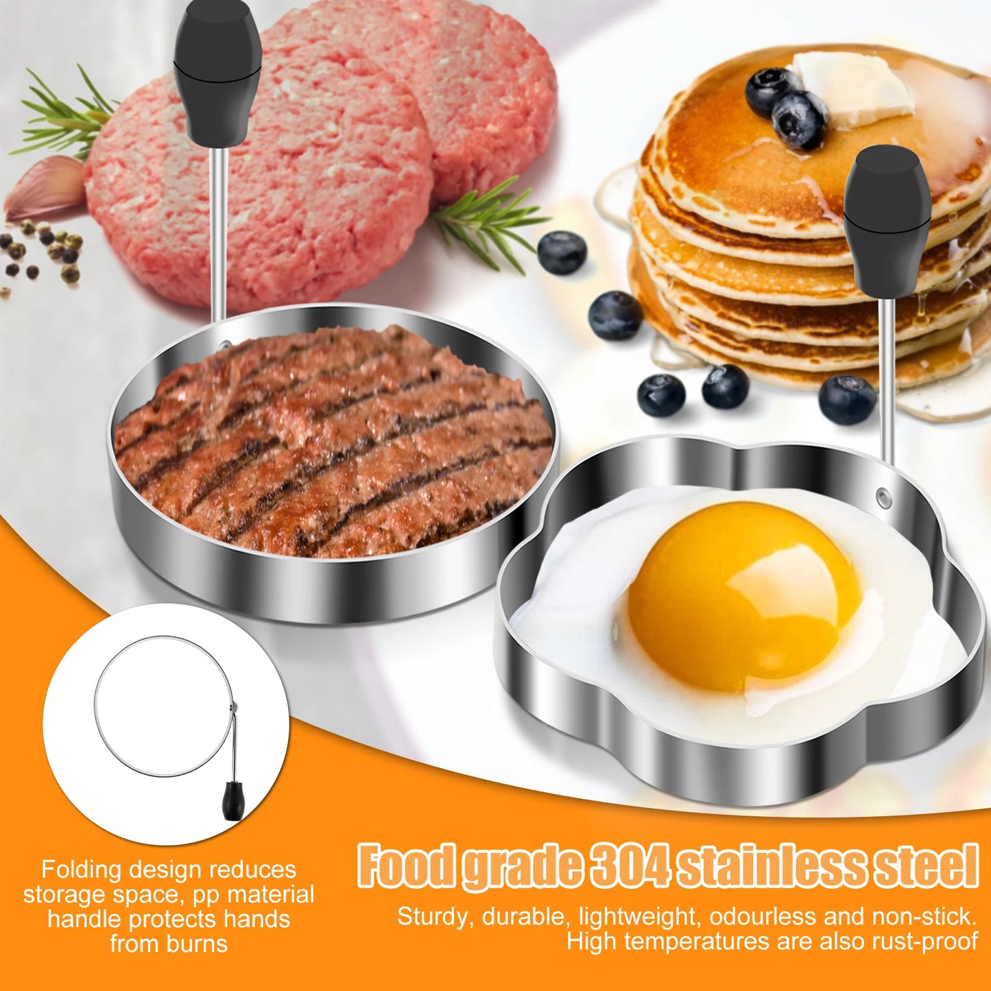 Tejesa 4/1pc Egg Fryer Mold Egg Ring Cooker Pancake Mold for Frying Egg Cookies Cake Pastry Donut Bake Mold Non-Stick Egg Forming Mold