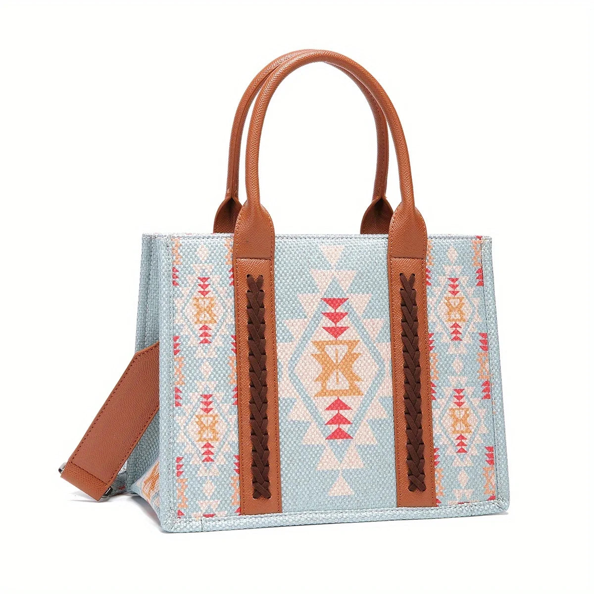 Bohemian style shoulder bag, Indian totem, linen embroidery, handmade leather strip, large capacity hard tote bag