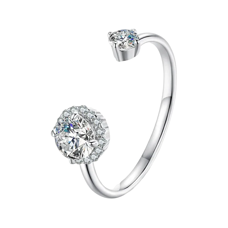 Tejesa Moissanite White Gold Plated Adjustable Ring 925 Sterling Silver Exquisite Open Ring for Women Fine Jewelry Gift MSR067-E