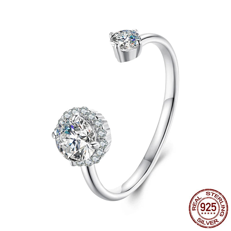 Tejesa Moissanite White Gold Plated Adjustable Ring 925 Sterling Silver Exquisite Open Ring for Women Fine Jewelry Gift MSR067-E