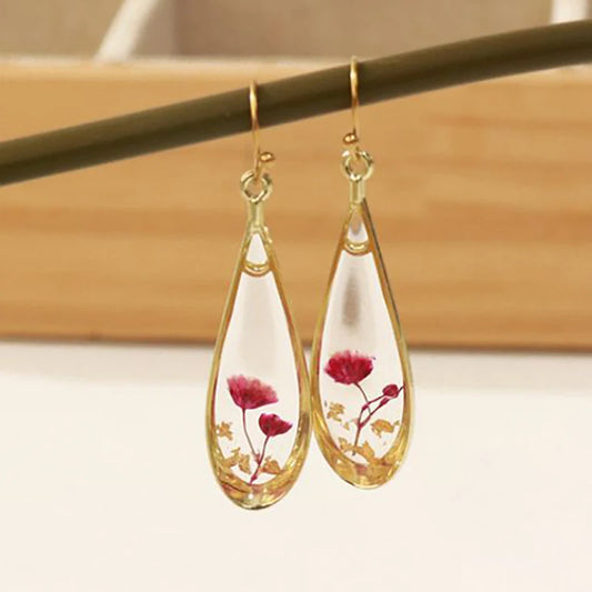 Natural Flower Drop Earrings Unique Epoxy Resin Flowers Earrings Women Elegant Pressed Flowers Drop Earrings Statement Jewelry