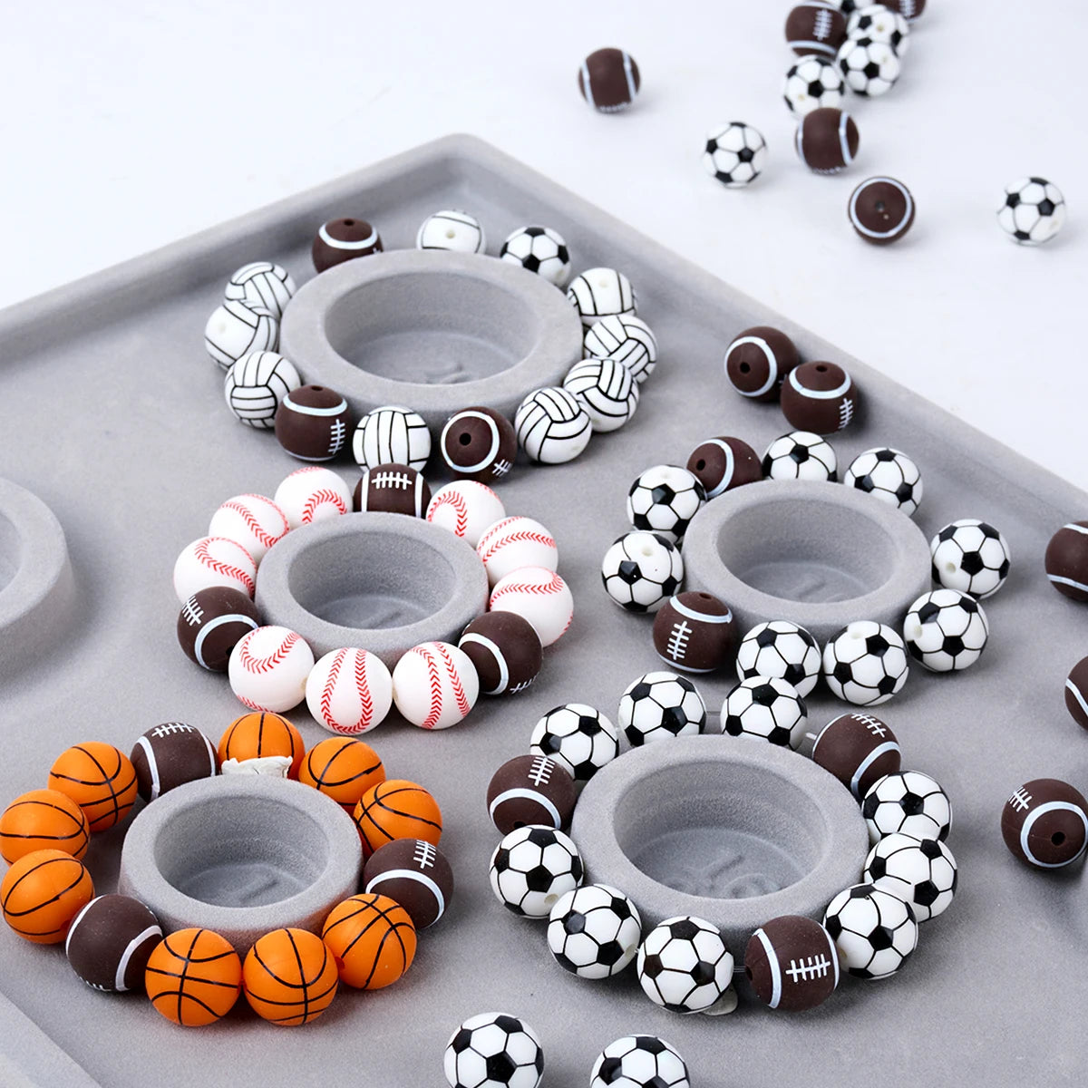 15Pcs Silicone Round Beads Soccer Rugby Base/volley/basketball for Jewelry Making To Make Bracelets DIY Pacifier Chain Necklace