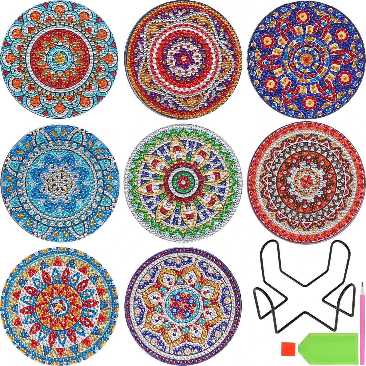 Hemasa 8pc/sets Mandala Diamond Painting Coasters  / Acrylic  Diamond Art Coasters