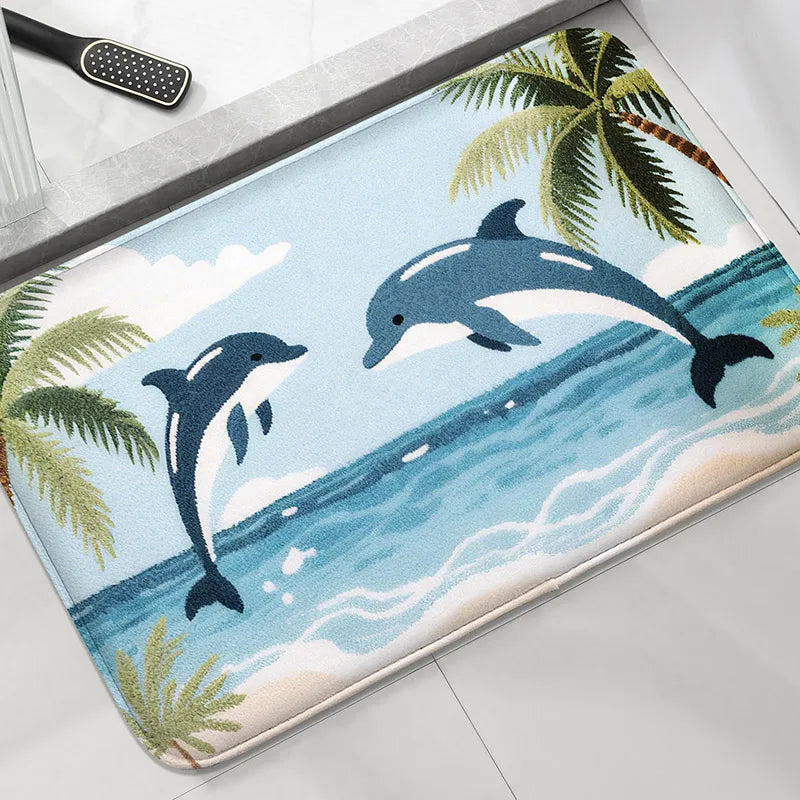 Tejesa Beach and Seaside Shower Room Carpet Toilet Water Absorbing Foot Mat Decorative Mat Bathroom Door Mat Machine Washable