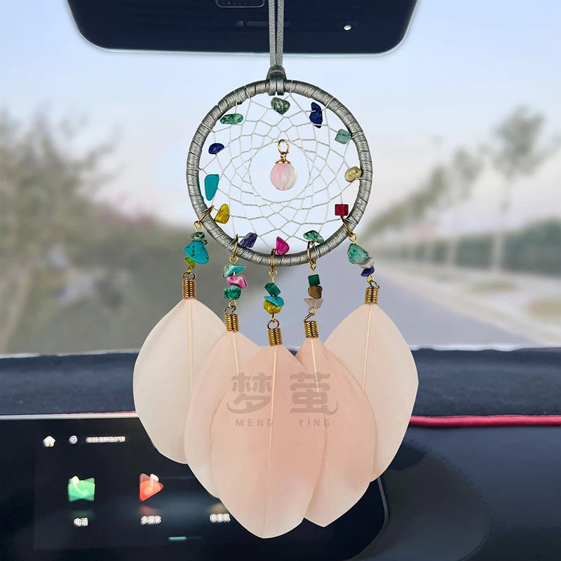 Hemasa Dream Catcher Wind Chime Hand-woven Feather Car Pendant Bedroom Curtain Hanging Ornaments Festival Gift Home Decoration