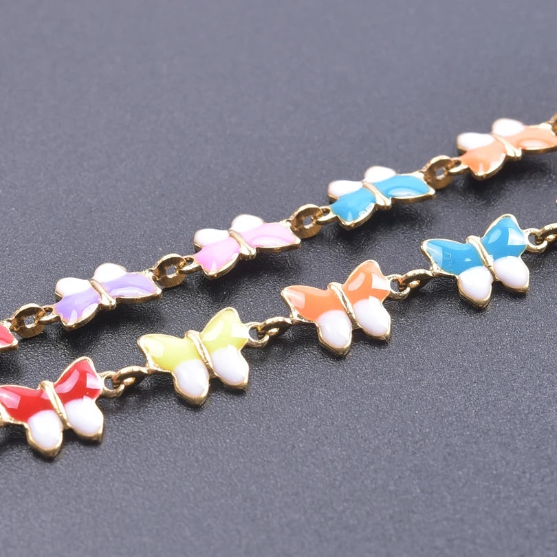 1Pcs Colorful 6*7mm Butterfly Moth Chain Stainless Steel Animal Insect Dripping Oil Bracelet Necklace Making Jewelry Accessories
