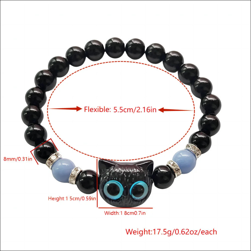 Cute Big Eye Cat Bracelets Glow-In-The-Dark Bracelet For Women Pendant Beaded Hand Chain Friendship Couple Bracelet Jewelry Gift