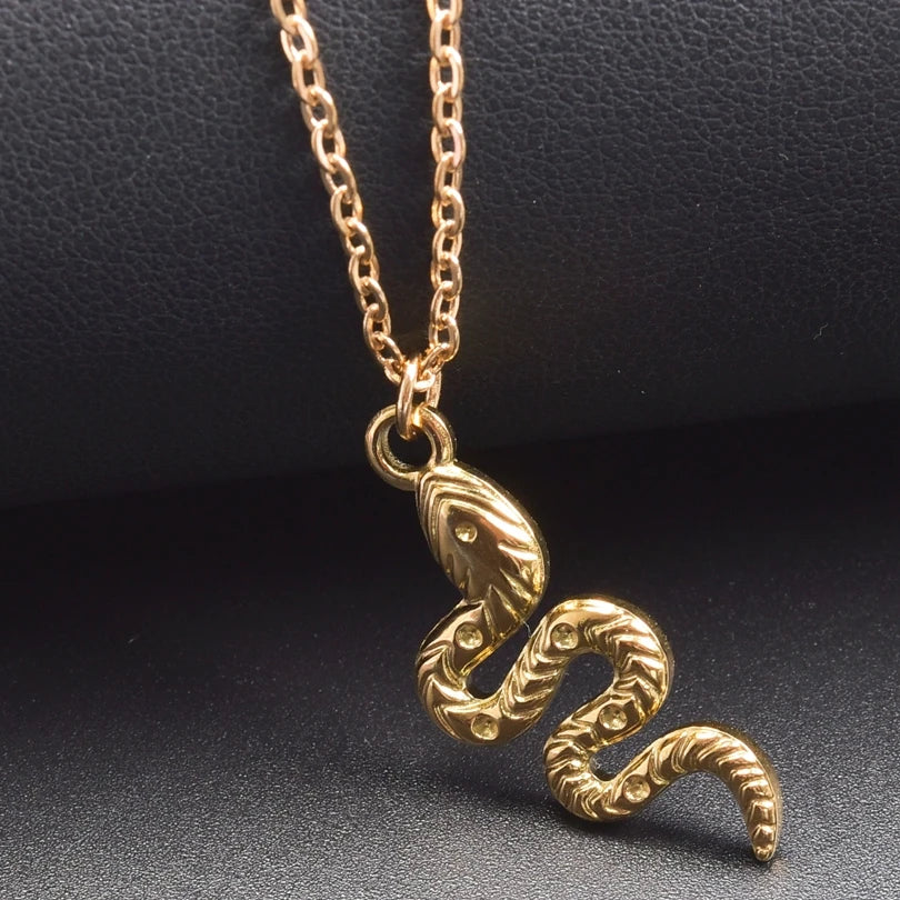 1/3Pcs Punk Carved Snake Stainless Steel Animal Three Tone Pendant Jewelry Gold Color Charms Necklace Fit Party Gifts Crafts