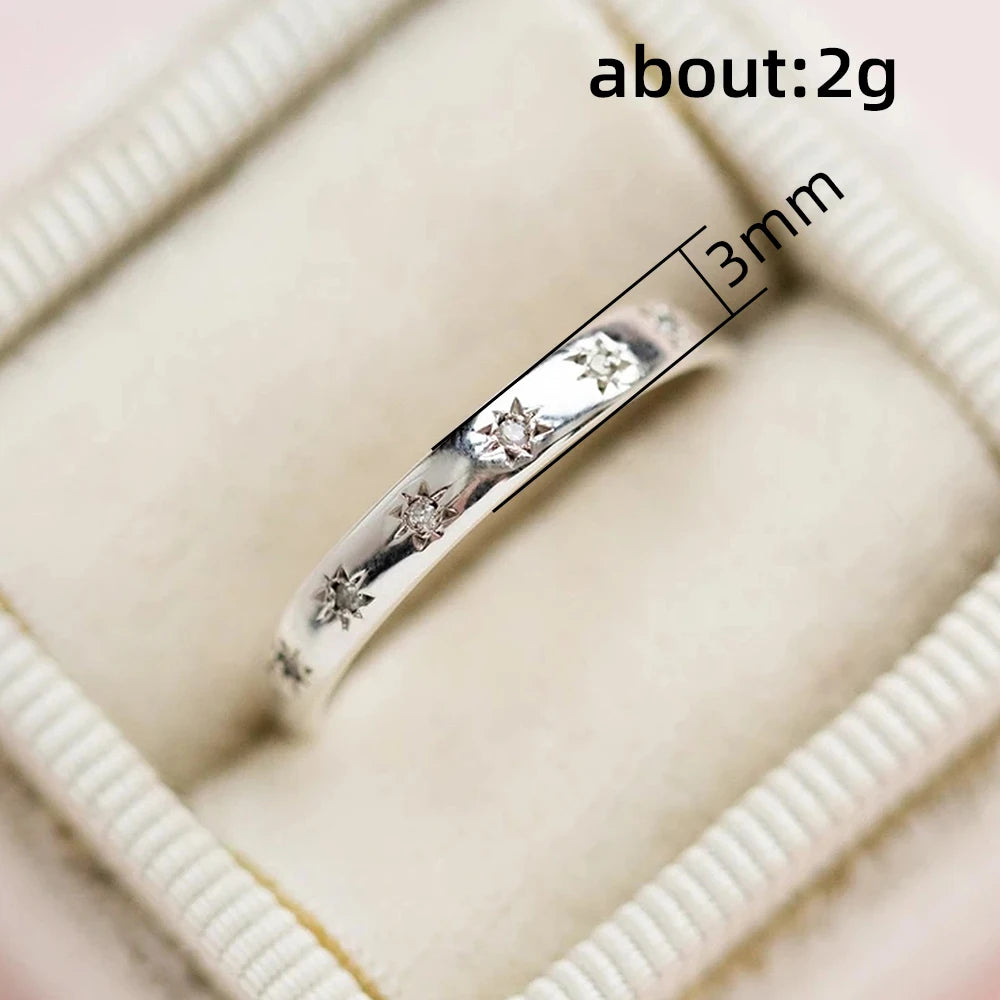 Huitan Korean Style Simple Metal Rings for Women Inlaid Shiny CZ Stone Daily Wearable Accessories Versatile Girls Finger Jewelry