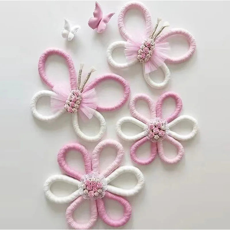 Hemasa  Macrame Daisy Flower Ornament Wall Hanging/ Girls Bedroom Decoration/ Boho Baby Kids Room Woven Butterfly Hanging Pendant