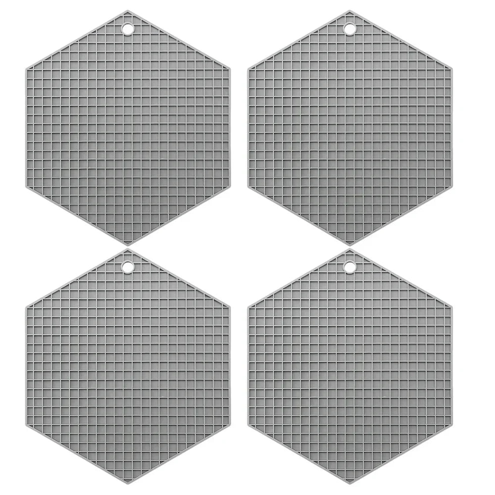 Hemasa 4Pcs Heat Resistant Silicone Mat Drink Cup Coasters / Insulation Non Slip Pot Holders