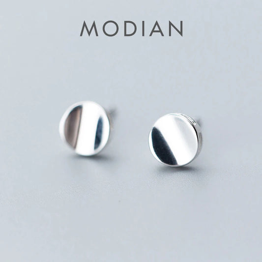 Modian Fashion Simple Unique Design Round Stud Earrings for Women 925 Sterling Silver Wedding Statement Jewelry Brincos