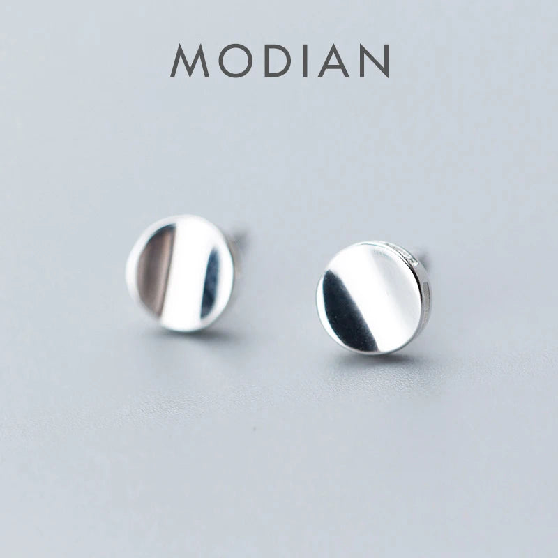 Modian Fashion Simple Unique Design Round Stud Earrings for Women 925 Sterling Silver Wedding Statement Jewelry Brincos
