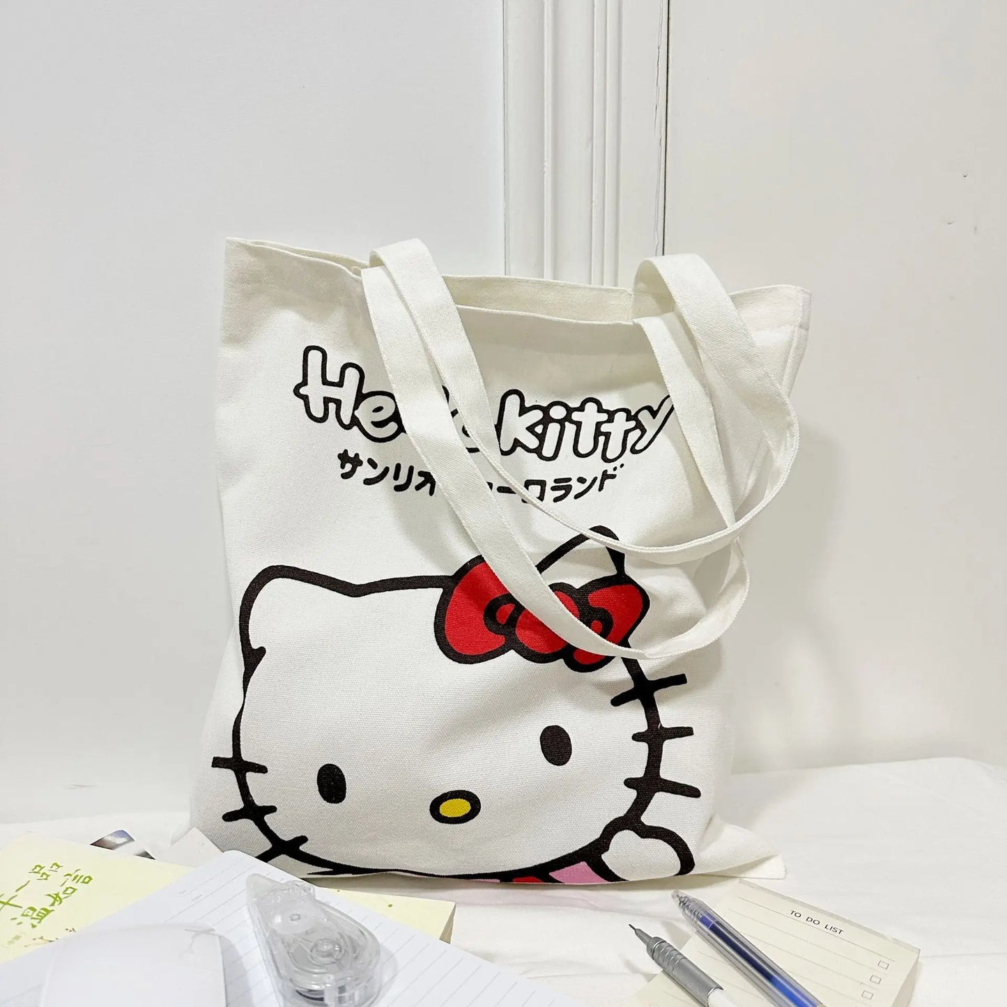 Hemasa  Hello Kitty  Canvas Handbag Cute Cartoon  Fashion Women Shopping Casual Shoulder Bag Gifts