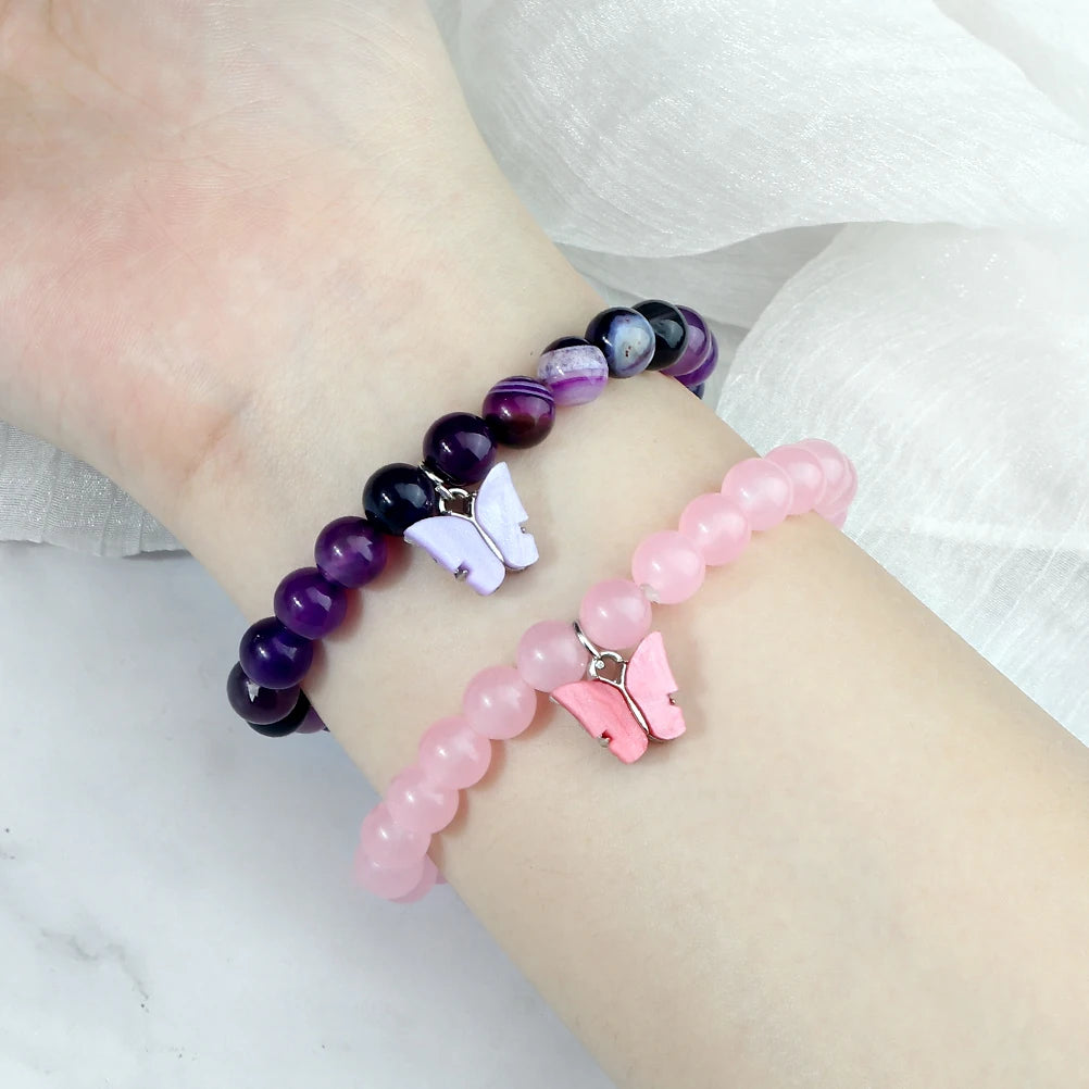 Fashion Women Acrylic Butterfly Charm Bracelets & Bangles Men Natural Stone Beads Bracelets Female Bohemian Jewelry Friends Gift