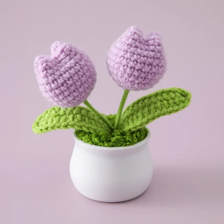 Hemasa Crochet Sunflowers Pot Creative Knitted Flowers Artificial Flower Hand Woven Finished Plant Car Desktop Decor Gift