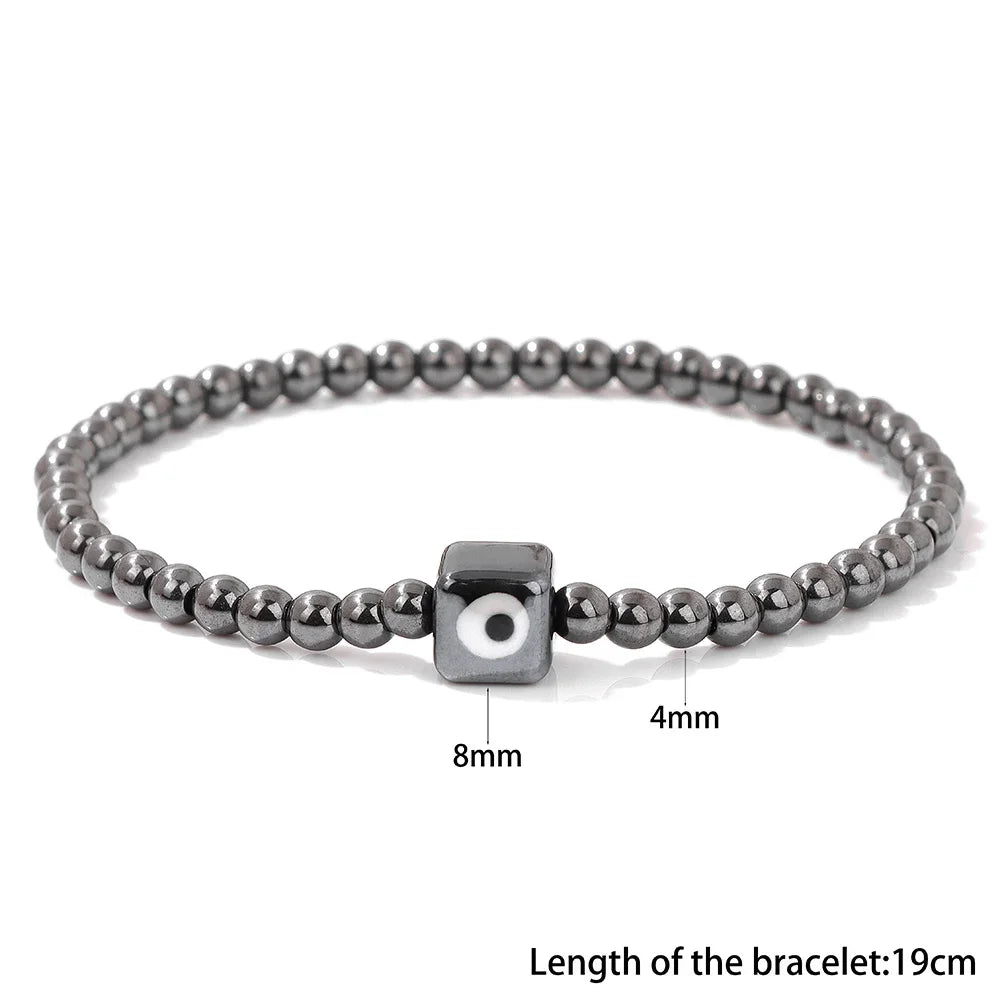 Tejesa Square Eye Bracelet Natural Stone 4mm Beads Elastic Bracelets for Women Men Turkish Evil Eye Lucky Protection Blessing Jewelry