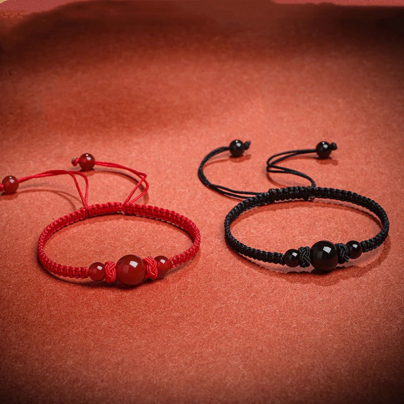Tejesa Onyx And Obsidian Knits  Good Luck 1pc Knot Braided Natural Stone Bracelet For Men/Couple