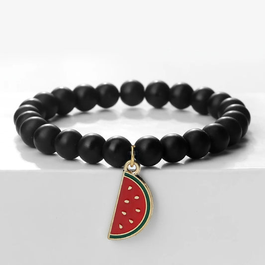 Trendy Watermelon Couple Beaded Bracelet Natural 8mm Lava Stone Agate Fruit Bangle For Women Men Healing Elastic Pulsera Jewelry