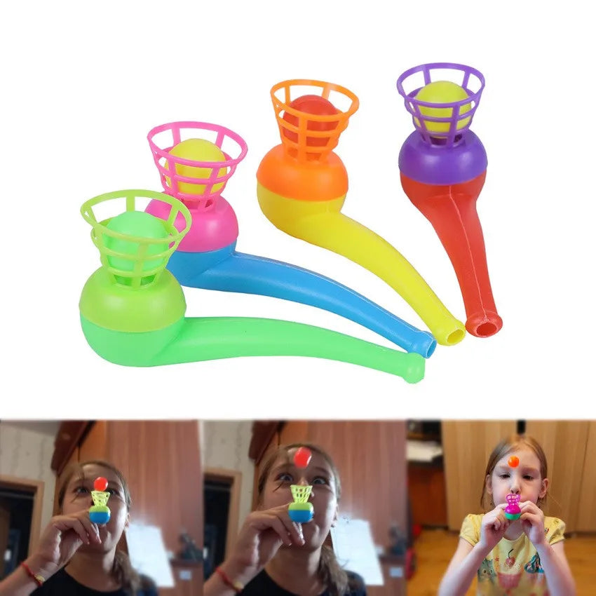 10PCS/Set Blow Pipe & Balls Kid Blow Blowing Children Toys Sports Games Gift Plastic Pipe Balls Toy For Girls Color Random ﻿