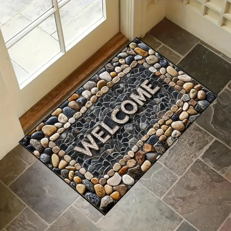 Tejesa Stone Pattern Non-Slip Door Mat  / Machine Washable /Outdoor Use for High Traffic Areas  - Home & Room Decor