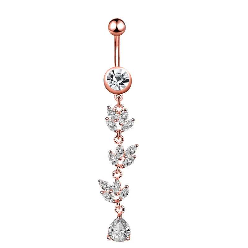 1pc Dragon Butterfly Flower Heart Belly Button Rings Blue Pink Crystals Zircon Dangled Navel Belly Piercing Nombril for Women