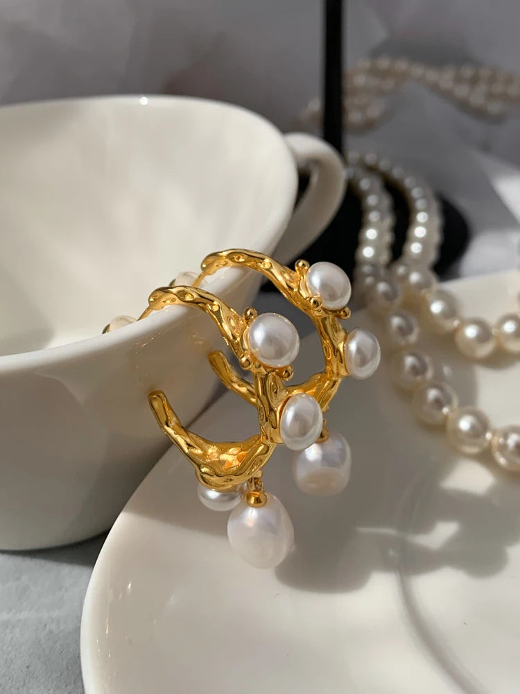 Hemasa Pearl Pendant Women's Earrings  geometric large earrings Ear studs