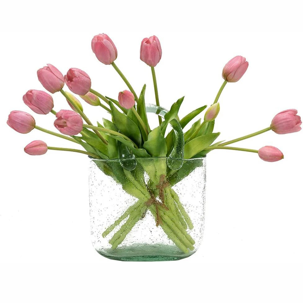 Tejesa 15pcs Real Touch Artificial Tulip Flowers Pink White Latex Tulip Bouquets for Office Wedding Party Home Room Decoration