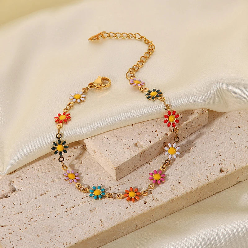 Hemasa Gold Plated  Daisy Flower Stainless Steel  Colorful Bracelets For Women