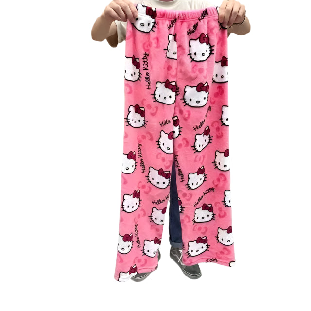Hemasa  Hello Kitty  Loungewear Set Loose Flannel Ladies Pajama Pants  for Girls