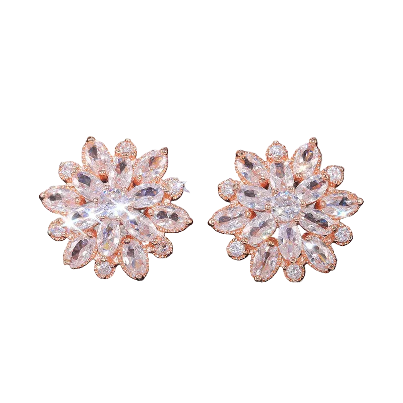 Tejesa 925 Sterling Silver Gorgeous Big Flower Stud Earring for Women Wedding Engage Dance Party Noble Brilliant Zircon Stone Earrings