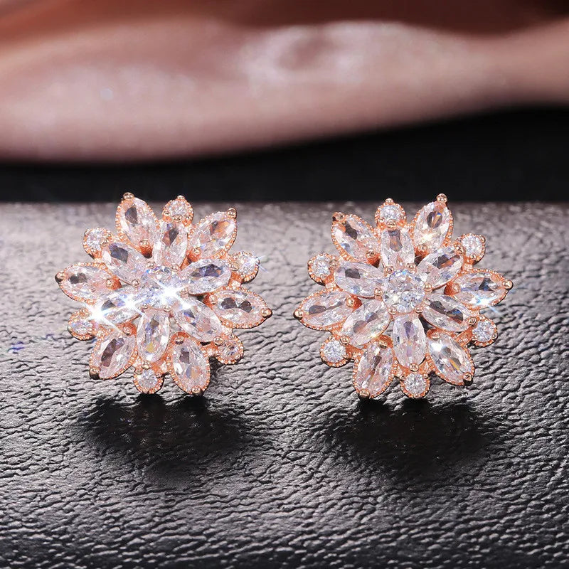 Tejesa 925 Sterling Silver Gorgeous Big Flower Stud Earring for Women Wedding Engage Dance Party Noble Brilliant Zircon Stone Earrings